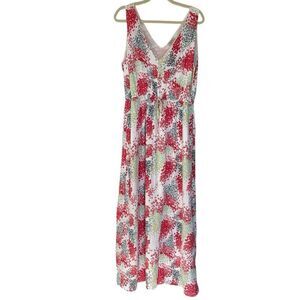 Lucky Brand Floral Drawstring Waist Long Maxi Dress Women’s Large, Sleeveless